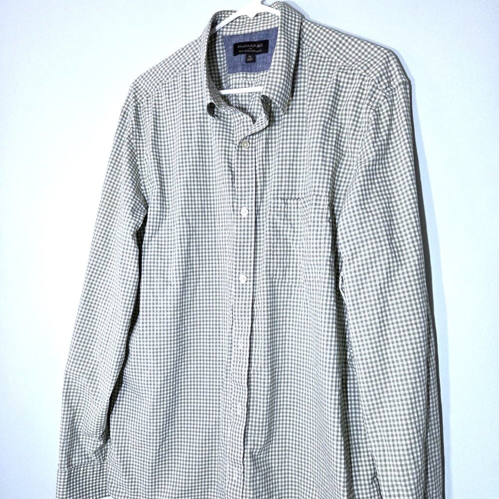 NWOT Banana Republic Sage Green Gingham Plaid Shirt Size XL